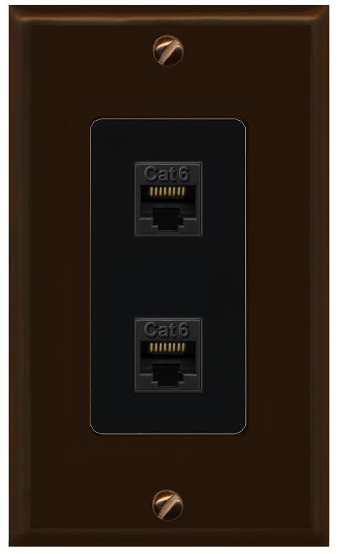 RiteAV 2 Port Cat6 Ethernet Wall Plate - 1 Gang [Brown/Black]