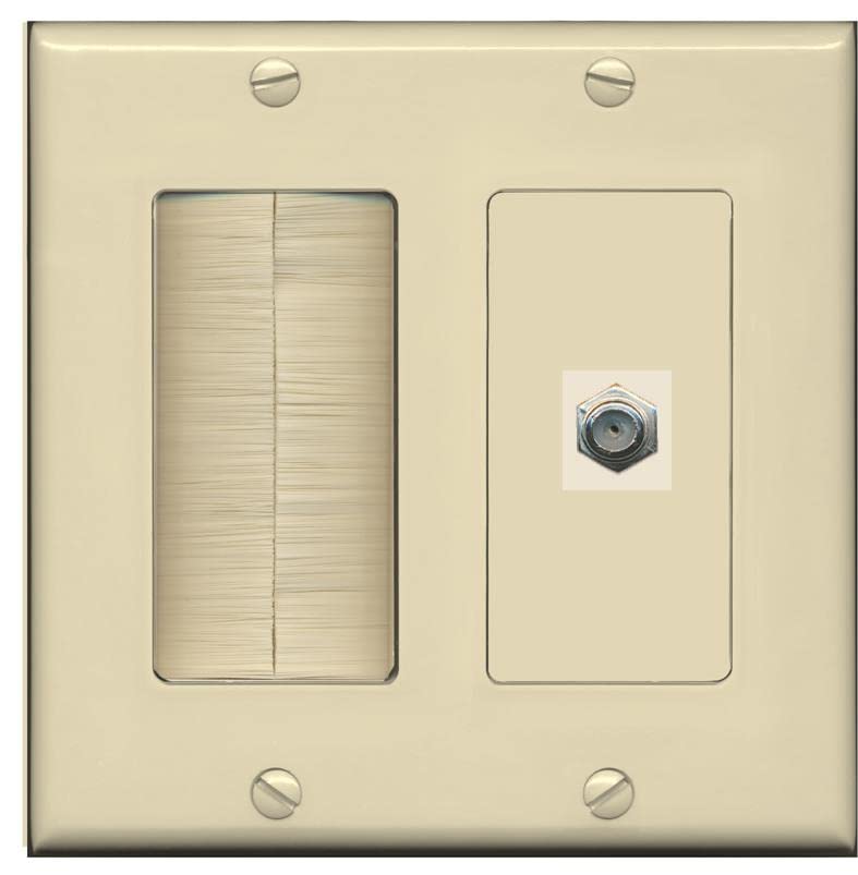 RiteAV 1 Port Coax Cable TV F-Type Wall Plate - Brush [Ivory/Ivory]