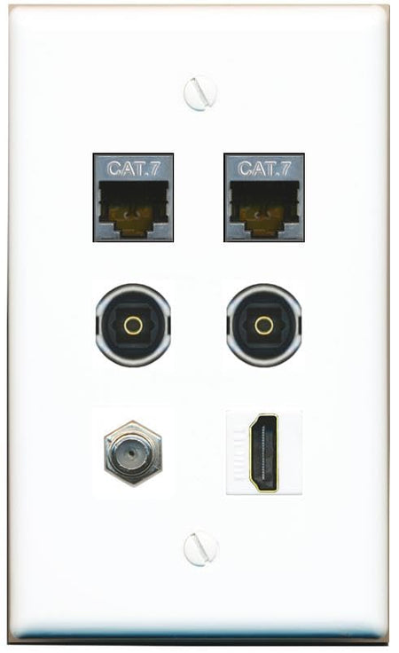 RiteAV 2 CAT7 Coax HDMI 2 TOSLINK Flat/Solid Wall Plate [White]