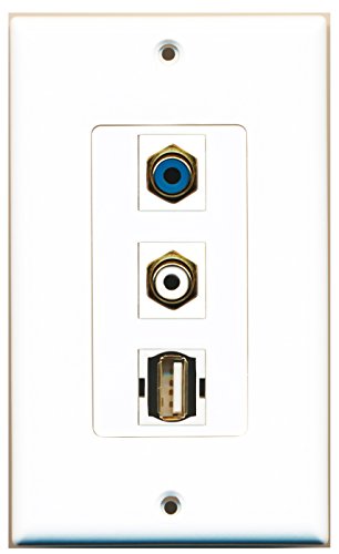 RiteAV 1 Port RCA White 1 Port RCA Blue 1 Port USB A-A Wall Plate OVERSIZED