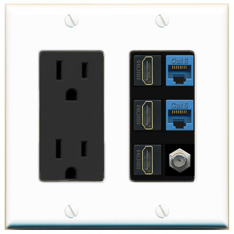 RiteAV 3 HDMI Wall Plate 2 Cat6 1 Coax - Outlet [White/Black]