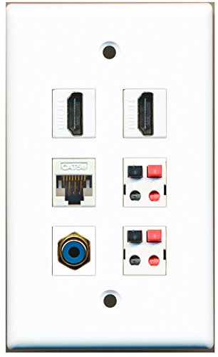 RiteAV - 2 HDMI 1 Port RCA Blue 1 Port Cat5e Ethernet White 2 Port Speaker Wall Plate