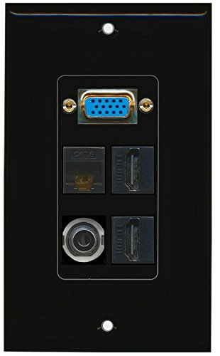 RiteAV (1 Gang Decorative Svga 3.5mm 2 HDMI Cat6 Wall Plate Black