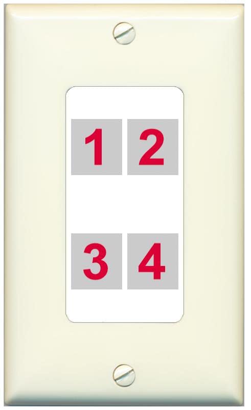 RiteAV Custom 4 Port Custom Wall Plate - 1 Gang [Light-Almond/White]
