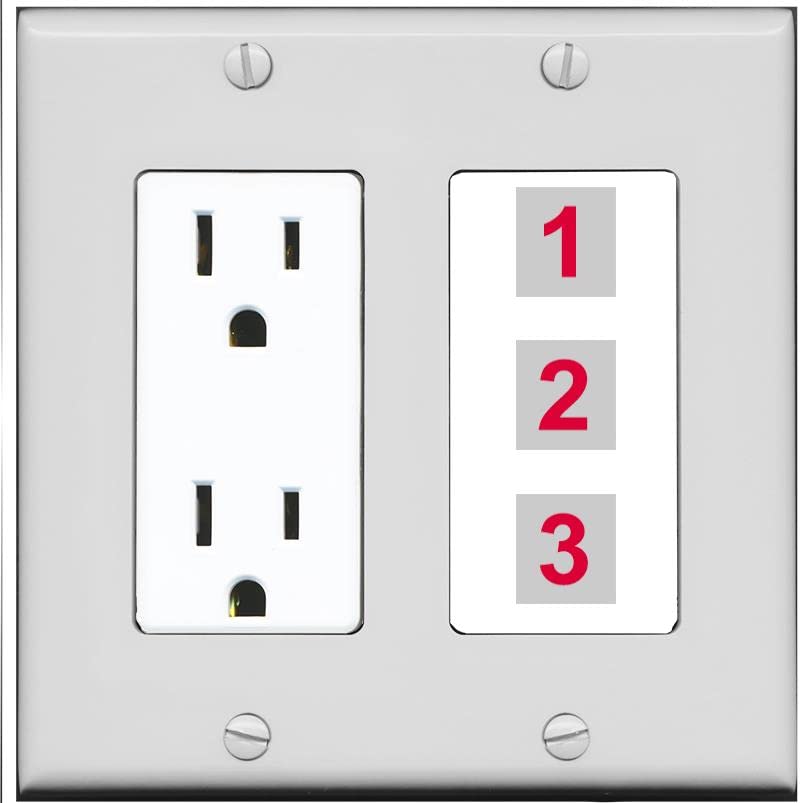 RiteAV Custom Wall Plate 3 Port - Outlet [Gray/White]