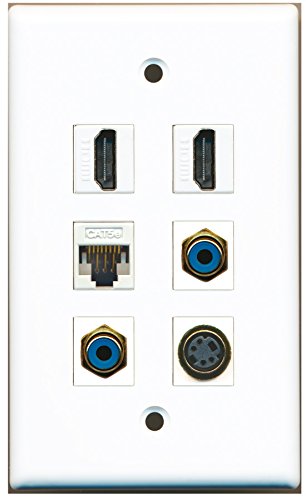 RiteAV - 2 HDMI 2 Port RCA Blue 1 Port S-Video 1 Port Cat5e Ethernet White Wall Plate