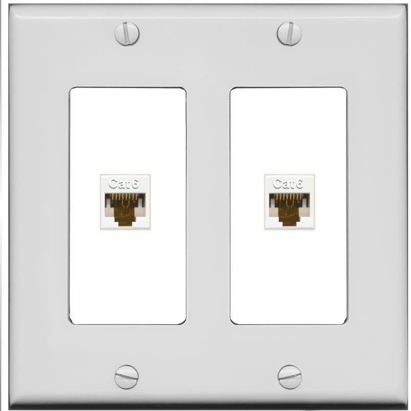 RiteAV 2 Port Cat6 Ethernet Wall Plate - 2 Gang [Gray/White]