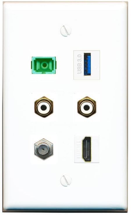 RiteAV Coax HDMI 2 RCA-White SC-APC-SX USB-3 Flat/Solid Wall Plate [White]