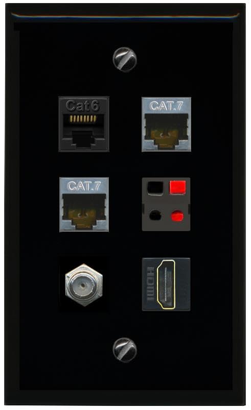 RiteAV CAT6 2 CAT7 COAX HDMI SPEAKER Flat/Solid Wall Plate [Black]