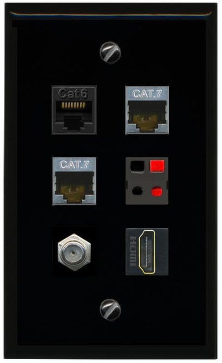 RiteAV CAT6 2 CAT7 COAX HDMI SPEAKER Flat/Solid Wall Plate [Black]