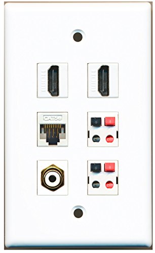 RiteAV - 2 HDMI 1 Port RCA White 1 Port Cat5e Ethernet White 2 Port Speaker Wall Plate