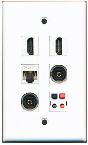 RiteAV - 2 HDMI 2 Port Toslink 1 Port Cat5e Ethernet White 1 Port Speaker Wall Plate