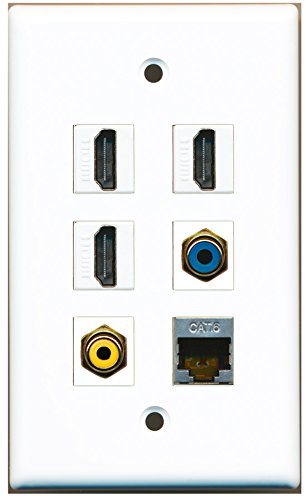 RiteAV - 3 HDMI 1 Port RCA Yellow 1 Port RCA Blue 1 Port Shielded Cat6 Ethernet Wall Plate