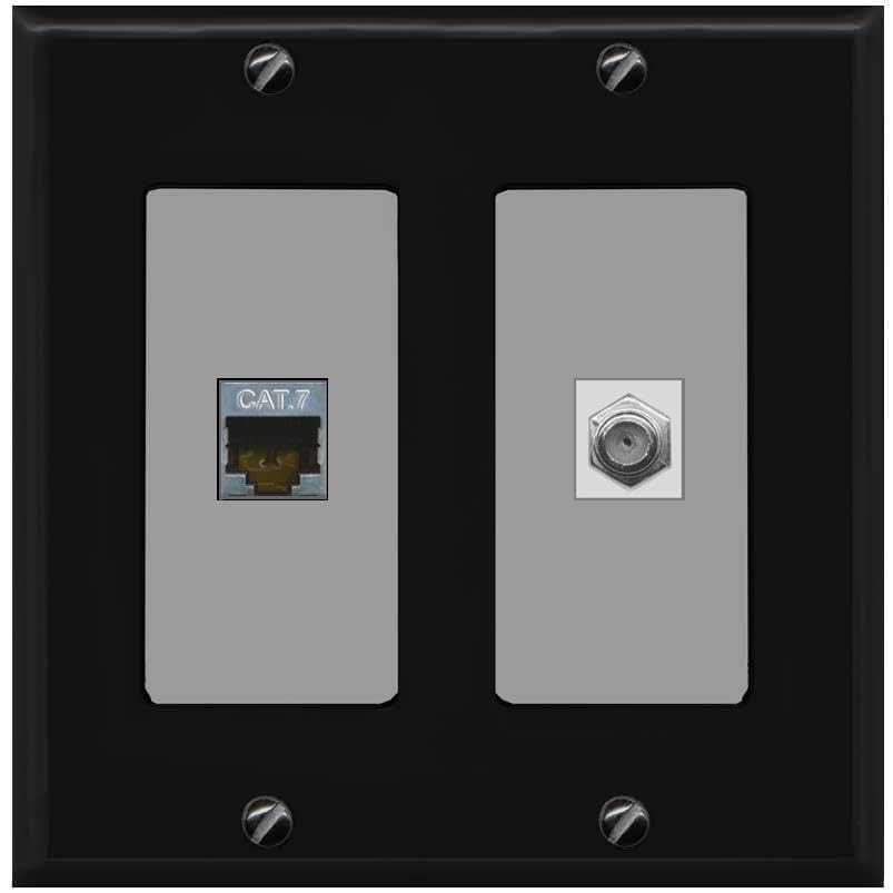 RiteAV Coax and Cat7 Wall Plate - 2 Gang [Black/Gray]