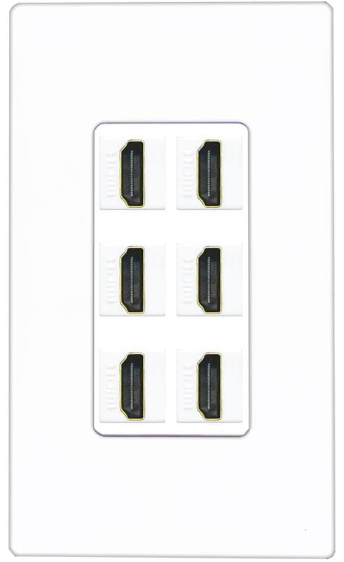 RiteAV HDMI Wall Plate 6 Port - 1 Gang [Screwless White]