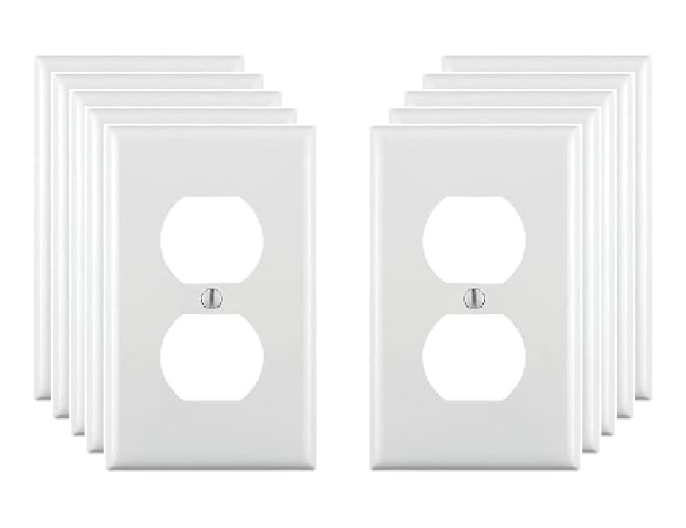 RiteAV 10 Pack Receptacle Outlet Covers Duplex Wall Plate Kit Standard Size 1 Gang 4.5" x 2.75" Unbreakable Polycarbonate Thermoplastic
