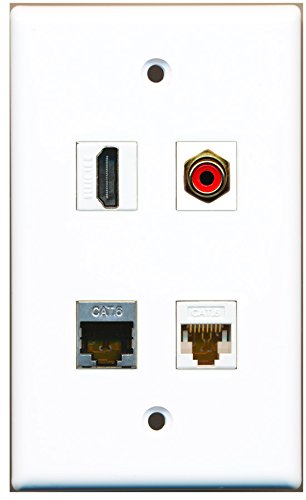 RiteAV - 1 Port HDMI 1 Port RCA Red 1 Port Shielded Cat6 Ethernet 1 Port Cat6 Ethernet White Wall Plate