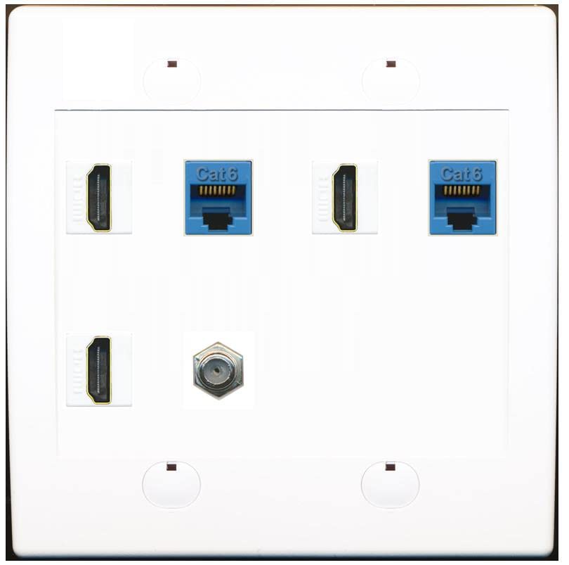 RiteAV 3 HDMI Wall Plate 2 Cat6 1 Coax - Flat 2 Gang [White/White]