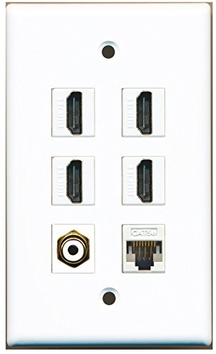 RiteAV - 4 HDMI 1 Port RCA White 1 Port Cat5e Ethernet White Wall Plate