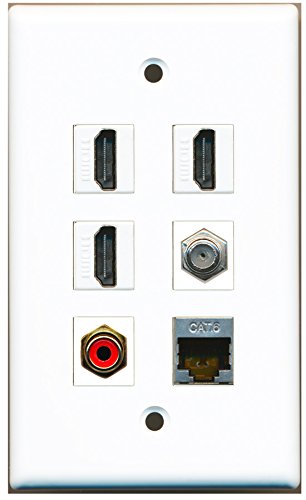 RiteAV - 3 HDMI 1 Port RCA Red 1 Port Coax Cable TV- F-Type 1 Port Shielded Cat6 Ethernet Wall Plate