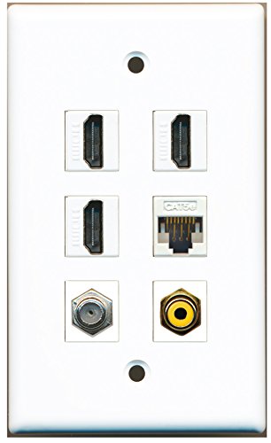 RiteAV - 3 HDMI 1 Port RCA Yellow 1 Port Coax Cable TV- F-Type 1 Port Cat5e Ethernet White Wall Plate