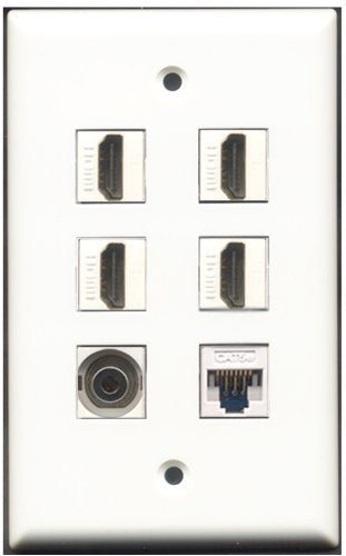 RiteAV - 4 Port HDMI 1 3.5mm 1 Cat5e Ethernet White Wall Plate