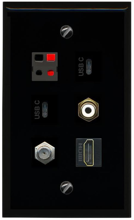 RiteAV COAX HDMI RCA WHITE SPEAKER 2 USBC Flat/Solid Wall Plate [Black]