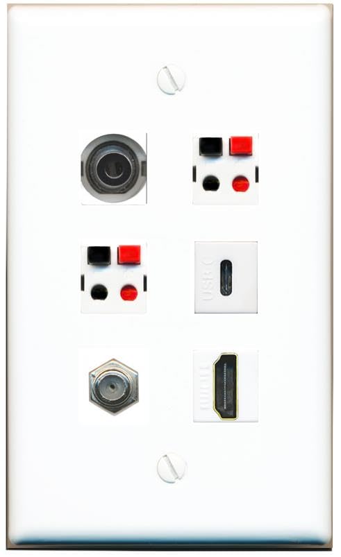 RiteAV 3.5mm Coax HDMI 2 Speaker USBC Flat/Solid Wall Plate [White]
