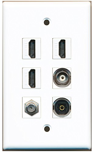 RiteAV - 3 HDMI 1 Port Coax Cable TV- F-Type 1 Port Toslink 1 Port BNC Wall Plate
