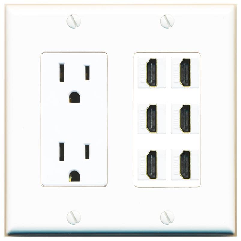 RiteAV HDMI Wall Plate 6 Port - Outlet [White/White]