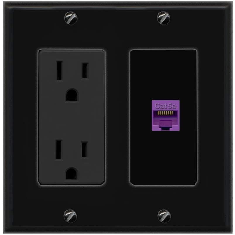 RiteAV CAT5E-PURPLE Wall Plate with Power Outlet [Black]