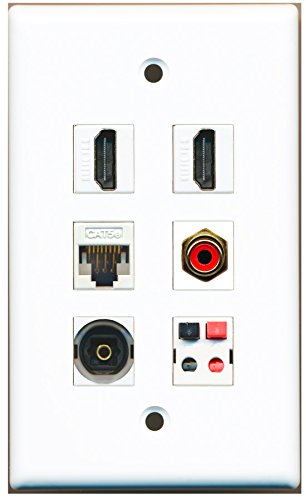 RiteAV - 2 HDMI 1 Port RCA Red 1 Port Toslink 1 Port Cat5e Ethernet White 1 Port Speaker Wall Plate