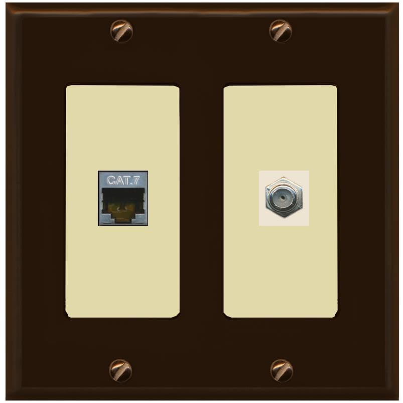 RiteAV Coax and Cat7 Wall Plate - 2 Gang [Brown/Ivory]