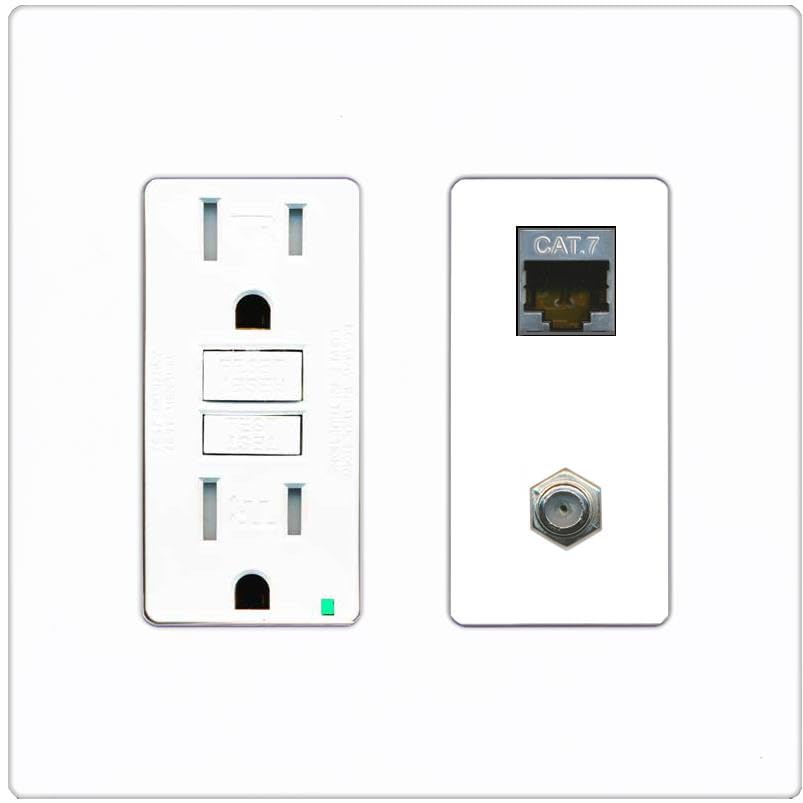 RiteAV Coax and Cat7 Wall Plate - GFCI [Screwless White]