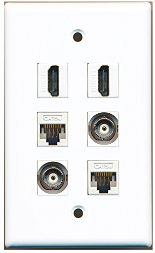 RiteAV - 2 HDMI 2 Port BNC 2 Port Cat5e Ethernet White Wall Plate