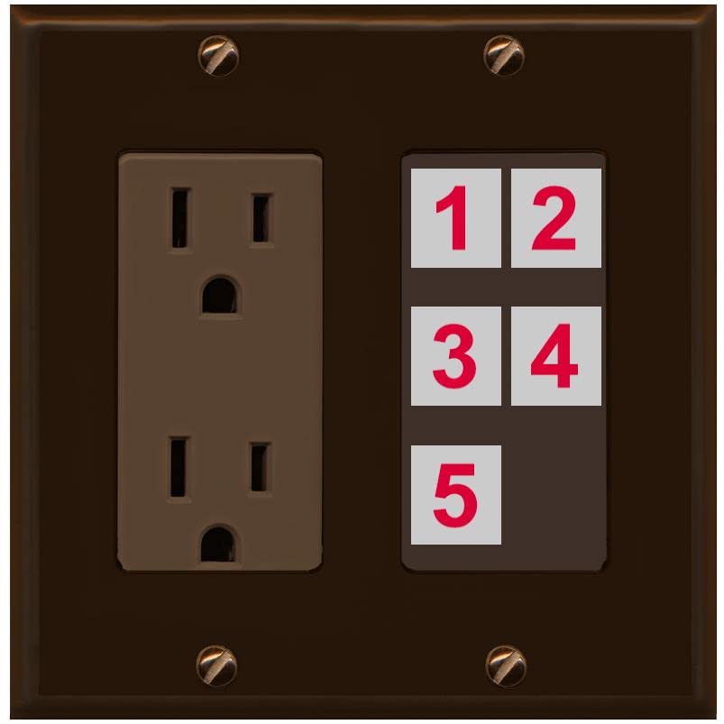 RiteAV Custom Wall Plate 5 Port - Outlet [Brown/Brown]