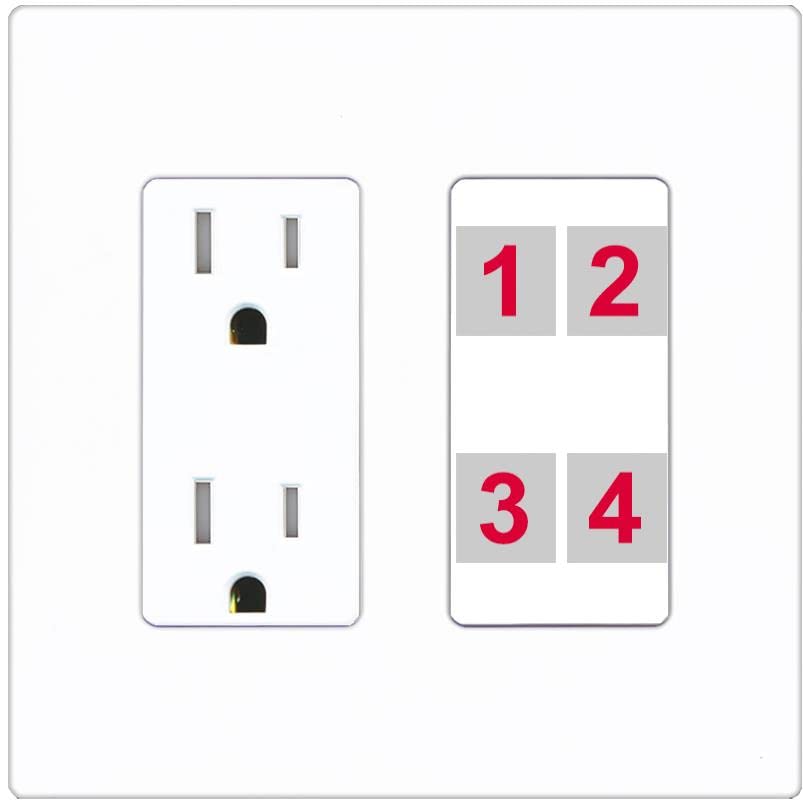 RiteAV Custom 4 Port Custom Wall Plate - Tamper-Resistant [Screwless White]