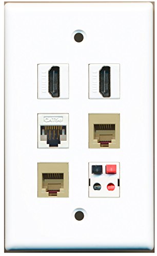 RiteAV - 2 HDMI 2 Port Phone RJ11 RJ12 Beige 1 Port Cat5e Ethernet White 1 Port Speaker Wall Plate