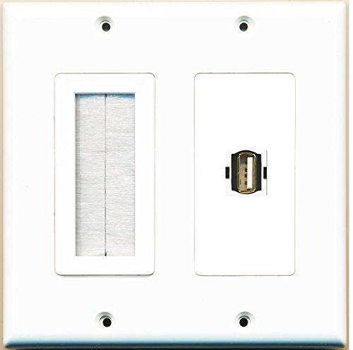 RiteAV (2 Gang Decorative Mesh-Brush USB A-A Wall Plate White