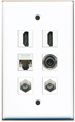 RiteAV - 2 HDMI 2 Port Coax Cable TV- F-Type 1 Port 3.5mm 1 Port Cat5e Ethernet White Wall Plate