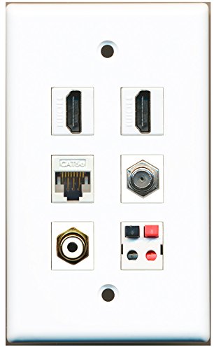 RiteAV - 2 HDMI 1 Port RCA White 1 Port Coax Cable TV- F-Type 1 Port Cat5e Ethernet White 1 Port Speaker Wall Plate