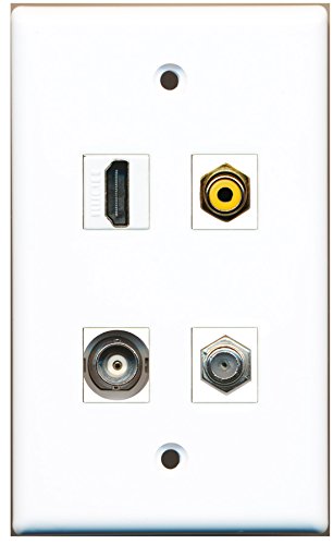 RiteAV - 1 Port HDMI 1 Port RCA Yellow 1 Port Coax Cable TV- F-Type 1 Port BNC Wall Plate