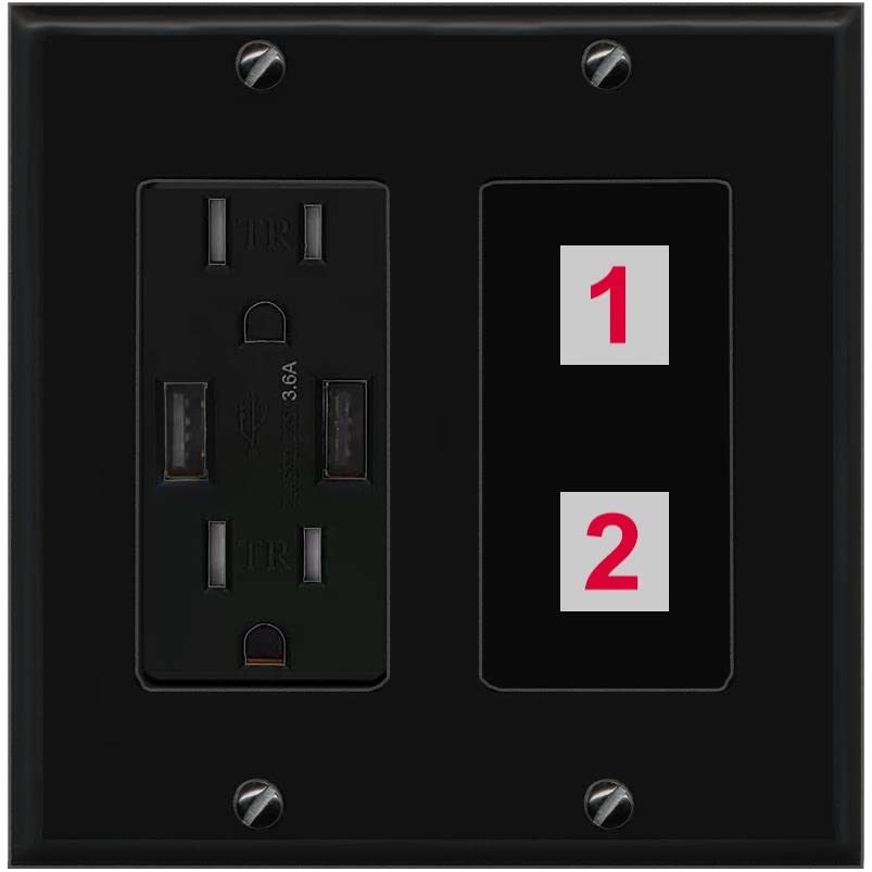 RiteAV Custom Wall Plate 2 Port - USB Charger [Black/Black]