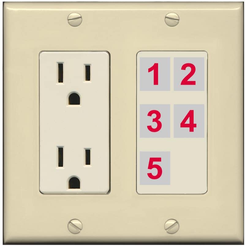 RiteAV Custom Wall Plate 5 Port - Outlet [Ivory/Light-Almond]