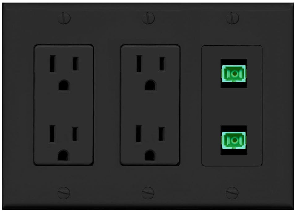 RiteAV 2 Port Fiber Optic Coupler Jack SC Simplex Singlemode APC Wall Plate-2 Outlet Black/Black