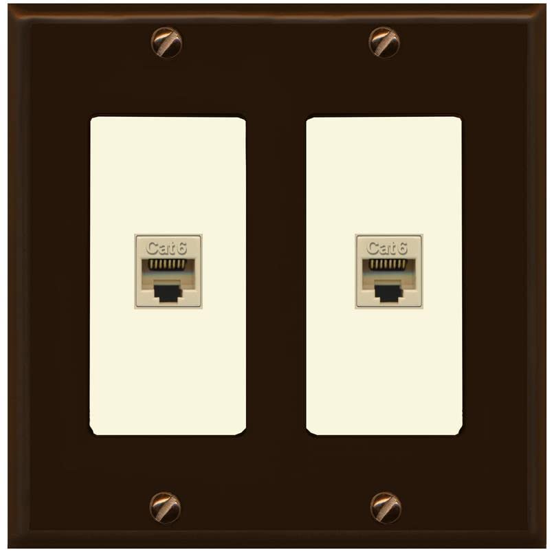 RiteAV 2 Port Cat6 Ethernet Wall Plate - 2 Gang [Brown/Light-Almond]