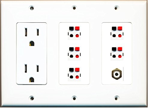RiteAV - (3 Gang 15A Power Outlet RCA White 5 Speaker Jack Wall Plate White