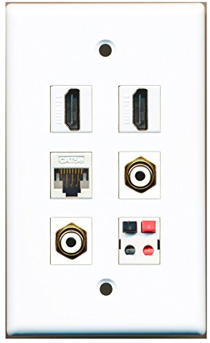 RiteAV - 2 HDMI 2 Port RCA White 1 Port Cat5e Ethernet White 1 Port Speaker Wall Plate