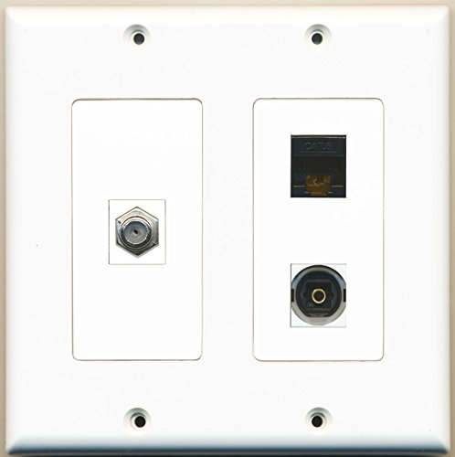 RiteAV - 1 Port Coax Cable TV- F-Type 1 Port Toslink 1 Port Cat6 Ethernet Black - 2 Gang Wall Plate