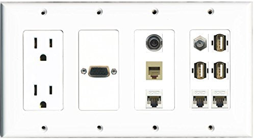 RiteAV - (4 Gang 15A Power Outlet Svga Coax 3 Cat5e+USB 3.5mm Rj11-12 Phone Wall Plate